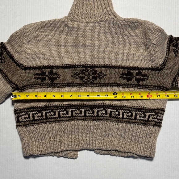 PERUVIAN CONNECTION Cropped Shawl Collar Sweater Beige Brown Aztec Pattern SM - Picture 8 of 10